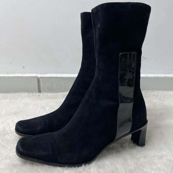 Gucci Women's Black Suede Heeled Square Toe Boot Side Zip Up Shoes Size 36 - Picture 1 of 13